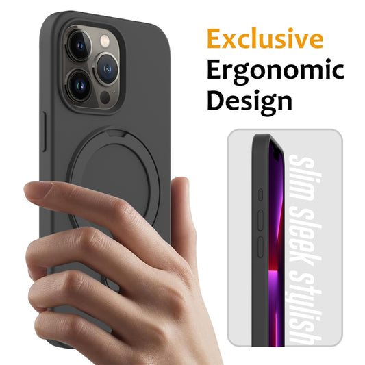 For iPhone 15 Pro Liquid Silicone MagSafe Magnetic Phone Case with Ring Holder(Carbon Black) - iPhone 15 Pro Cases by buy2fix | Online Shopping UK | buy2fix