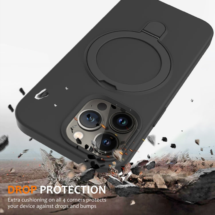 For iPhone 15 Pro Liquid Silicone MagSafe Magnetic Phone Case with Ring Holder(Carbon Black) - iPhone 15 Pro Cases by buy2fix | Online Shopping UK | buy2fix