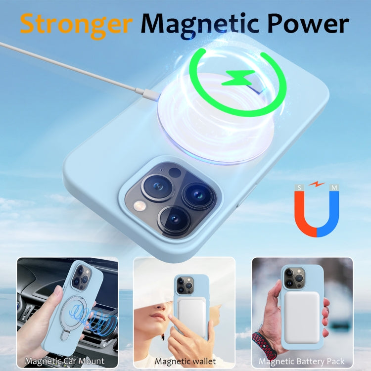 For iPhone 15 Pro Liquid Silicone MagSafe Magnetic Phone Case with Ring Holder(Sky Blue) - iPhone 15 Pro Cases by buy2fix | Online Shopping UK | buy2fix