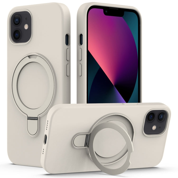 For iPhone 11 Liquid Silicone MagSafe Magnetic Phone Case with Ring Holder(Antique White) by buy2fix