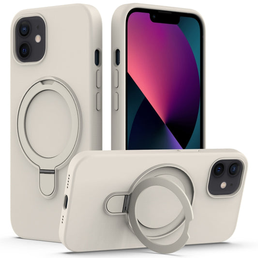 For iPhone 11 Liquid Silicone MagSafe Magnetic Phone Case with Ring Holder(Antique White) by buy2fix