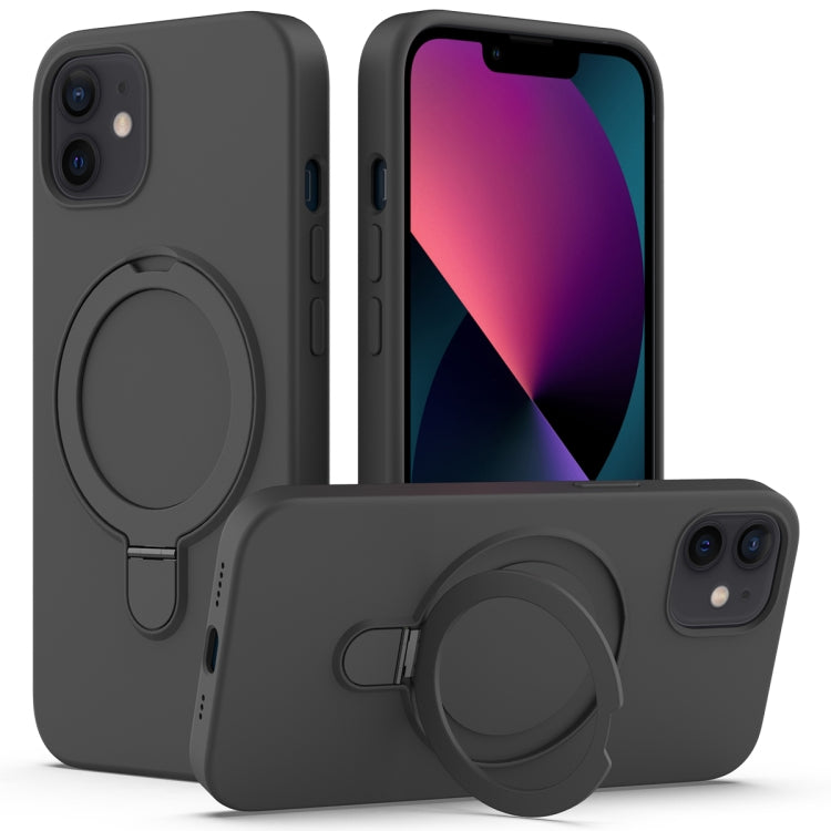 For iPhone 11 Liquid Silicone MagSafe Magnetic Phone Case with Ring Holder(Carbon Black) by buy2fix
