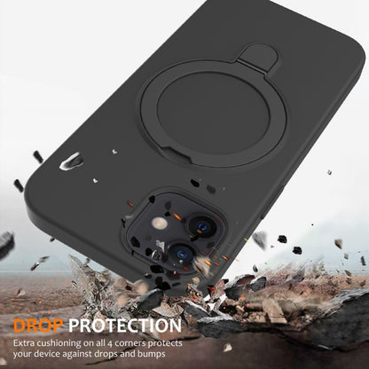For iPhone 11 Liquid Silicone MagSafe Magnetic Phone Case with Ring Holder(Carbon Black) by buy2fix