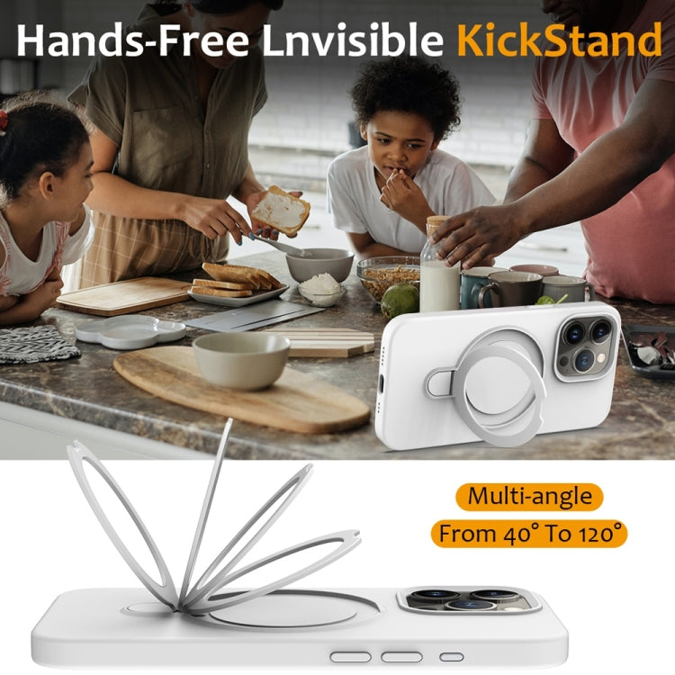 For iPhone 16 Pro Max Liquid Silicone MagSafe Magnetic Phone Case with Ring Holder(White) by buy2fix