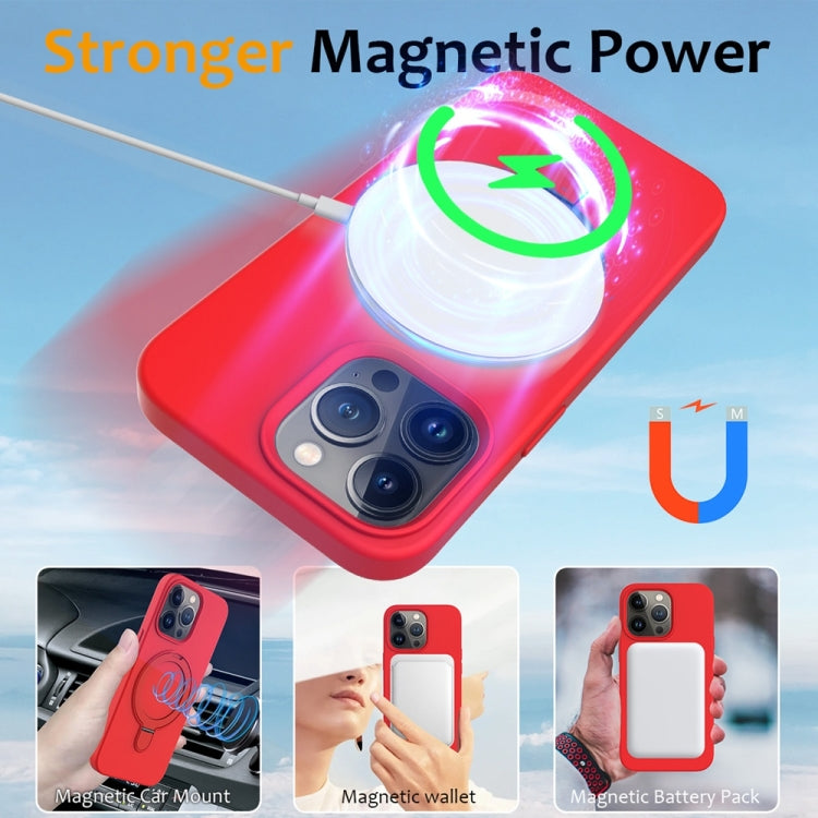 For iPhone 16 Pro Max Liquid Silicone MagSafe Magnetic Phone Case with Ring Holder(Red) by buy2fix