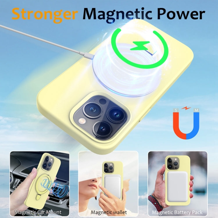 For iPhone 16 Pro Max Liquid Silicone MagSafe Magnetic Phone Case with Ring Holder(Yellow) by buy2fix