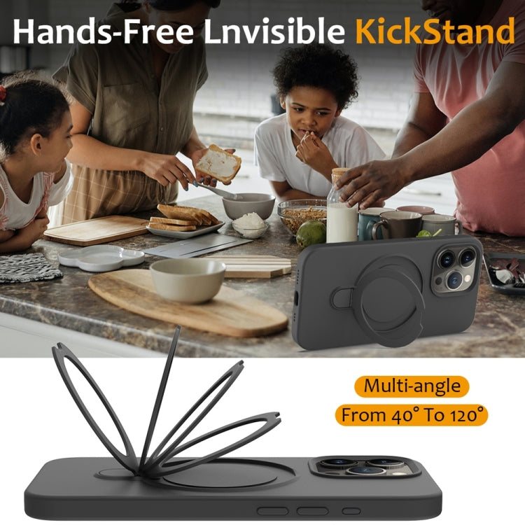 For iPhone 16 Pro Max Liquid Silicone MagSafe Magnetic Phone Case with Ring Holder(Carbon Black) by buy2fix