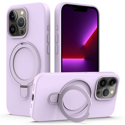 For iPhone 16 Pro Max Liquid Silicone MagSafe Magnetic Phone Case with Ring Holder(Lilac Purple) by buy2fix