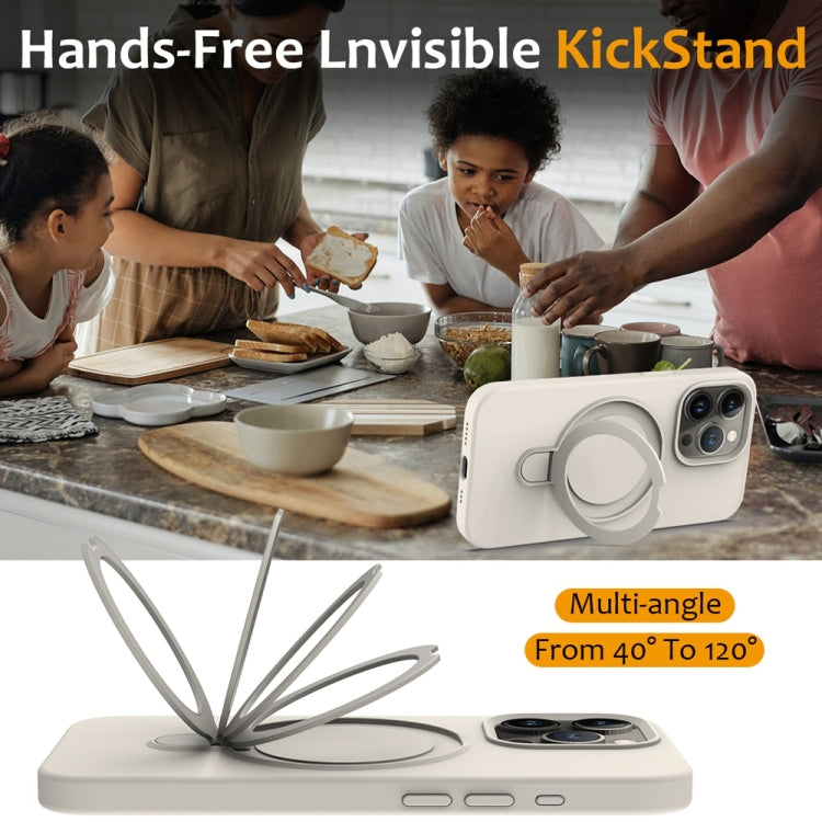 For iPhone 16 Pro Liquid Silicone MagSafe Magnetic Phone Case with Ring Holder(Antique White) by buy2fix