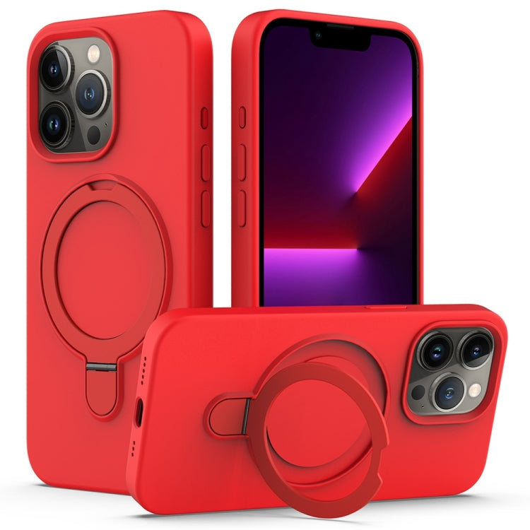 For iPhone 16 Pro Liquid Silicone MagSafe Magnetic Phone Case with Ring Holder(Red) by buy2fix