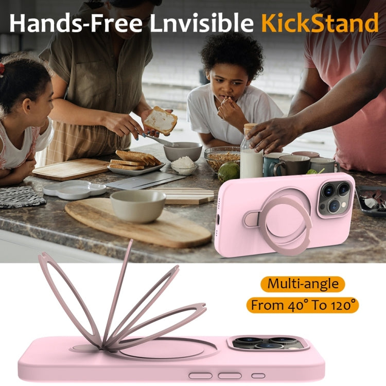 For iPhone 16 Pro Liquid Silicone MagSafe Magnetic Phone Case with Ring Holder(Grey Pink) by buy2fix