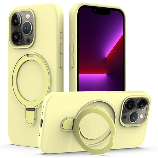 For iPhone 16 Pro Liquid Silicone MagSafe Magnetic Phone Case with Ring Holder(Yellow) by buy2fix