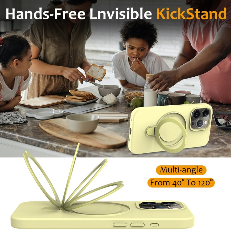 For iPhone 16 Pro Liquid Silicone MagSafe Magnetic Phone Case with Ring Holder(Yellow) by buy2fix