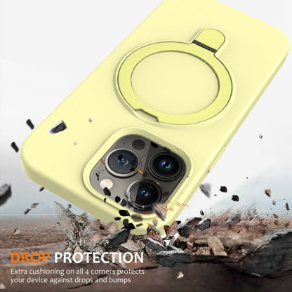 For iPhone 16 Pro Liquid Silicone MagSafe Magnetic Phone Case with Ring Holder(Yellow) by buy2fix