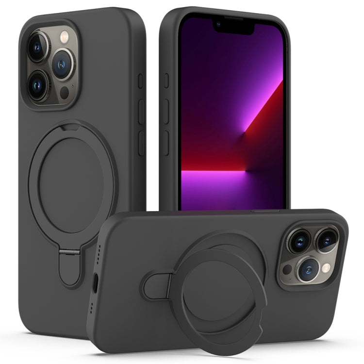 For iPhone 16 Pro Liquid Silicone MagSafe Magnetic Phone Case with Ring Holder(Carbon Black) by buy2fix