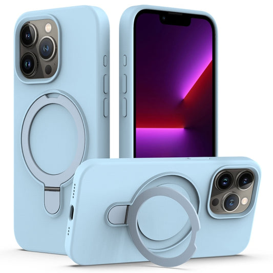 For iPhone 16 Pro Liquid Silicone MagSafe Magnetic Phone Case with Ring Holder(Sky Blue) by buy2fix
