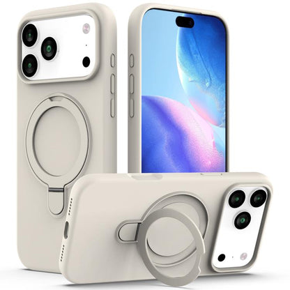 For iPhone 17 Pro Max Liquid Silicone MagSafe Magnetic Phone Case with Ring Holder(Antique White) - iPhone 17 Pro Max Cases by buy2fix | Online Shopping UK | buy2fix