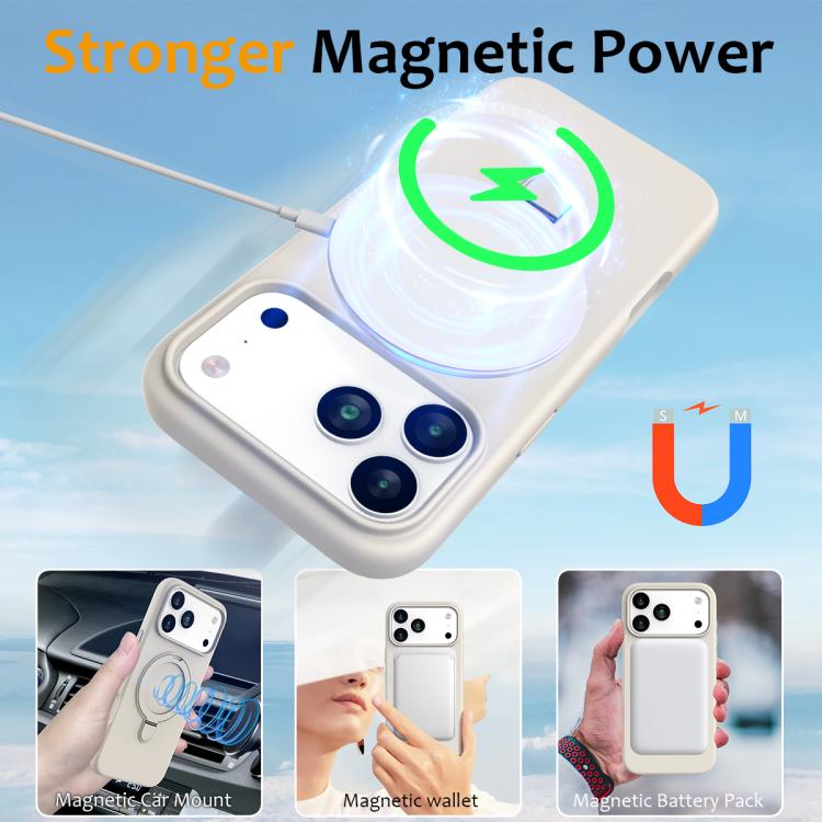 For iPhone 17 Pro Max Liquid Silicone MagSafe Magnetic Phone Case with Ring Holder(Antique White) - iPhone 17 Pro Max Cases by buy2fix | Online Shopping UK | buy2fix
