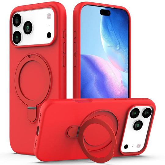 For iPhone 18 Pro Max / 17 Pro Max Silicone Magnetic Phone Case with Ring Holder(Red)