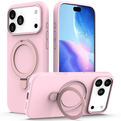 For iPhone 17 Pro Max Liquid Silicone MagSafe Magnetic Phone Case with Ring Holder(Grey Pink) - iPhone 17 Pro Max Cases by buy2fix | Online Shopping UK | buy2fix