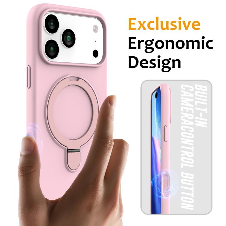 For iPhone 17 Pro Max Liquid Silicone MagSafe Magnetic Phone Case with Ring Holder(Grey Pink) - iPhone 17 Pro Max Cases by buy2fix | Online Shopping UK | buy2fix
