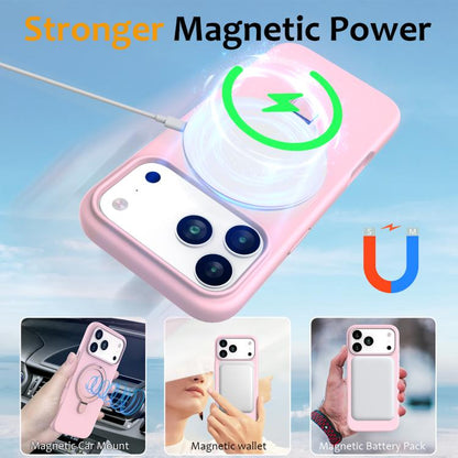 For iPhone 17 Pro Max Liquid Silicone MagSafe Magnetic Phone Case with Ring Holder(Grey Pink) - iPhone 17 Pro Max Cases by buy2fix | Online Shopping UK | buy2fix