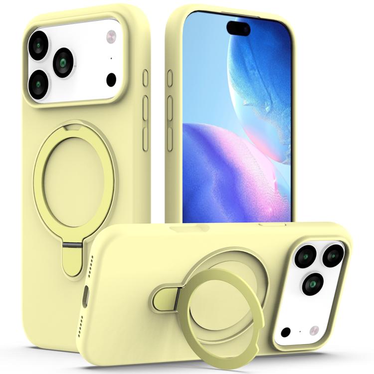 For iPhone 17 Pro Max Liquid Silicone MagSafe Magnetic Phone Case with Ring Holder(Yellow) - iPhone 17 Pro Max Cases by buy2fix | Online Shopping UK | buy2fix