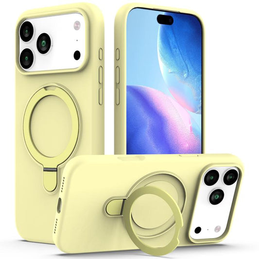 For iPhone 17 Pro Max Liquid Silicone MagSafe Magnetic Phone Case with Ring Holder(Yellow) - iPhone 17 Pro Max Cases by buy2fix | Online Shopping UK | buy2fix