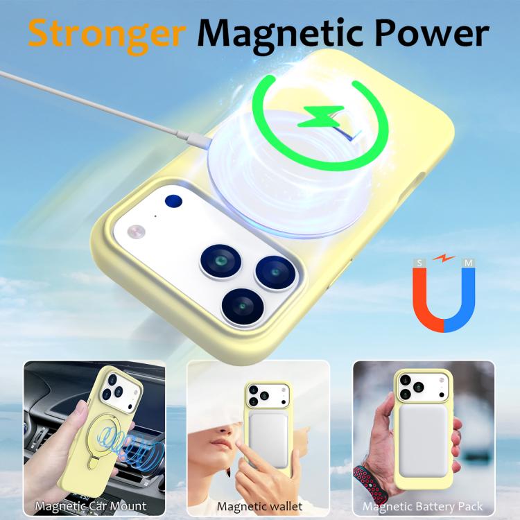 For iPhone 17 Pro Max Liquid Silicone MagSafe Magnetic Phone Case with Ring Holder(Yellow) - iPhone 17 Pro Max Cases by buy2fix | Online Shopping UK | buy2fix
