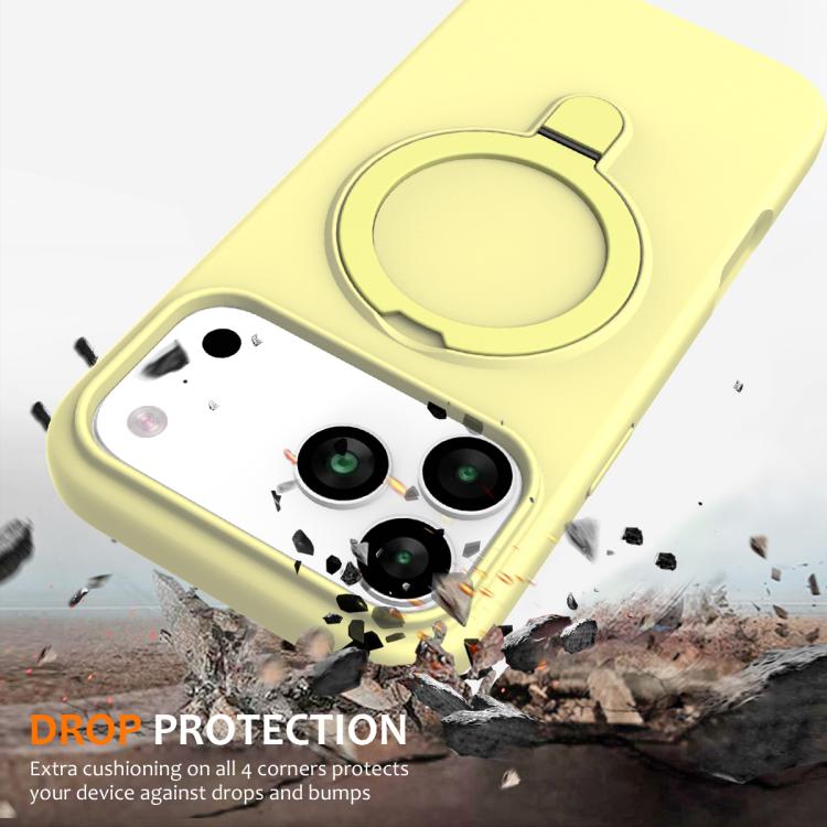 For iPhone 17 Pro Max Liquid Silicone MagSafe Magnetic Phone Case with Ring Holder(Yellow) - iPhone 17 Pro Max Cases by buy2fix | Online Shopping UK | buy2fix