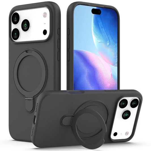 For iPhone 17 Pro Max Liquid Silicone MagSafe Magnetic Phone Case with Ring Holder(Carbon Black) - iPhone 17 Pro Max Cases by buy2fix | Online Shopping UK | buy2fix