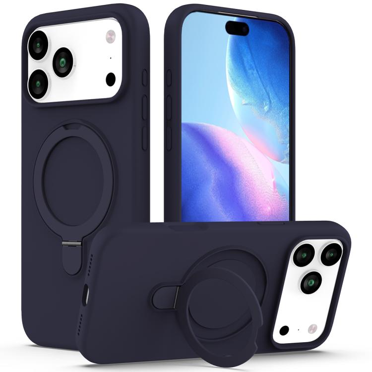 For iPhone 17 Pro Max Liquid Silicone MagSafe Magnetic Phone Case with Ring Holder(Midnight Blue) - iPhone 17 Pro Max Cases by buy2fix | Online Shopping UK | buy2fix