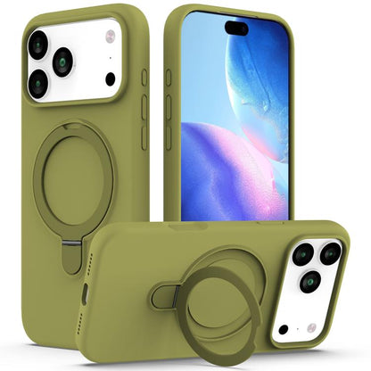 For iPhone 17 Pro Max Liquid Silicone MagSafe Magnetic Phone Case with Ring Holder(Willow Green) - iPhone 17 Pro Max Cases by buy2fix | Online Shopping UK | buy2fix
