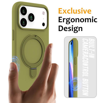 For iPhone 17 Pro Max Liquid Silicone MagSafe Magnetic Phone Case with Ring Holder(Willow Green) - iPhone 17 Pro Max Cases by buy2fix | Online Shopping UK | buy2fix
