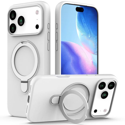 For iPhone 17 Pro Liquid Silicone MagSafe Magnetic Phone Case with Ring Holder(White) - iPhone 17 Pro Cases by buy2fix | Online Shopping UK | buy2fix