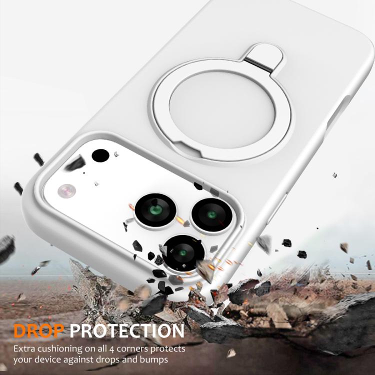 For iPhone 17 Pro Liquid Silicone MagSafe Magnetic Phone Case with Ring Holder(White) - iPhone 17 Pro Cases by buy2fix | Online Shopping UK | buy2fix