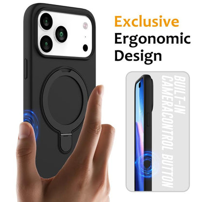 For iPhone 17 Pro Liquid Silicone MagSafe Magnetic Phone Case with Ring Holder(Black) - iPhone 17 Pro Cases by buy2fix | Online Shopping UK | buy2fix