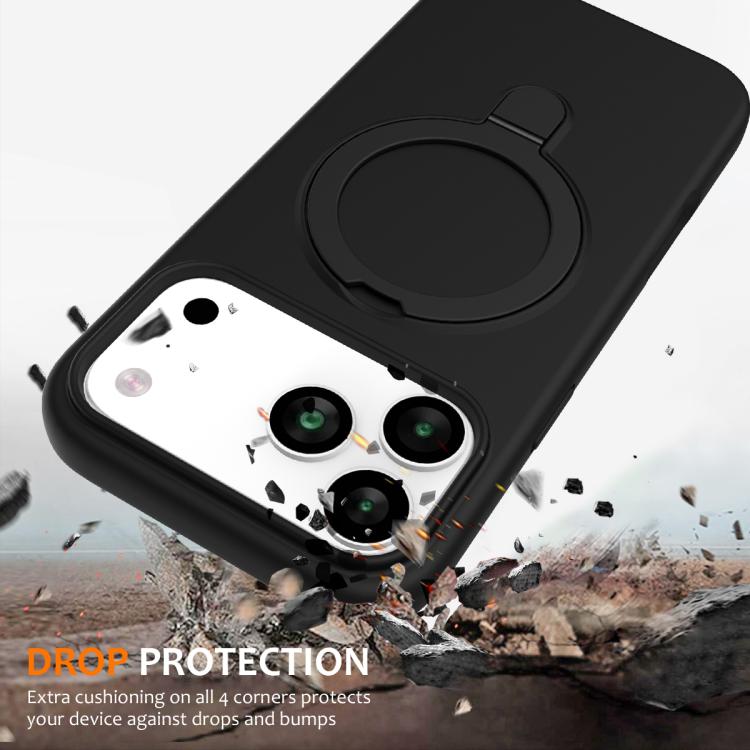 For iPhone 17 Pro Liquid Silicone MagSafe Magnetic Phone Case with Ring Holder(Black) - iPhone 17 Pro Cases by buy2fix | Online Shopping UK | buy2fix