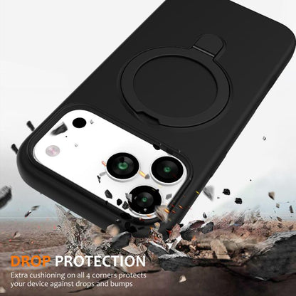 For iPhone 17 Pro Liquid Silicone MagSafe Magnetic Phone Case with Ring Holder(Black) - iPhone 17 Pro Cases by buy2fix | Online Shopping UK | buy2fix