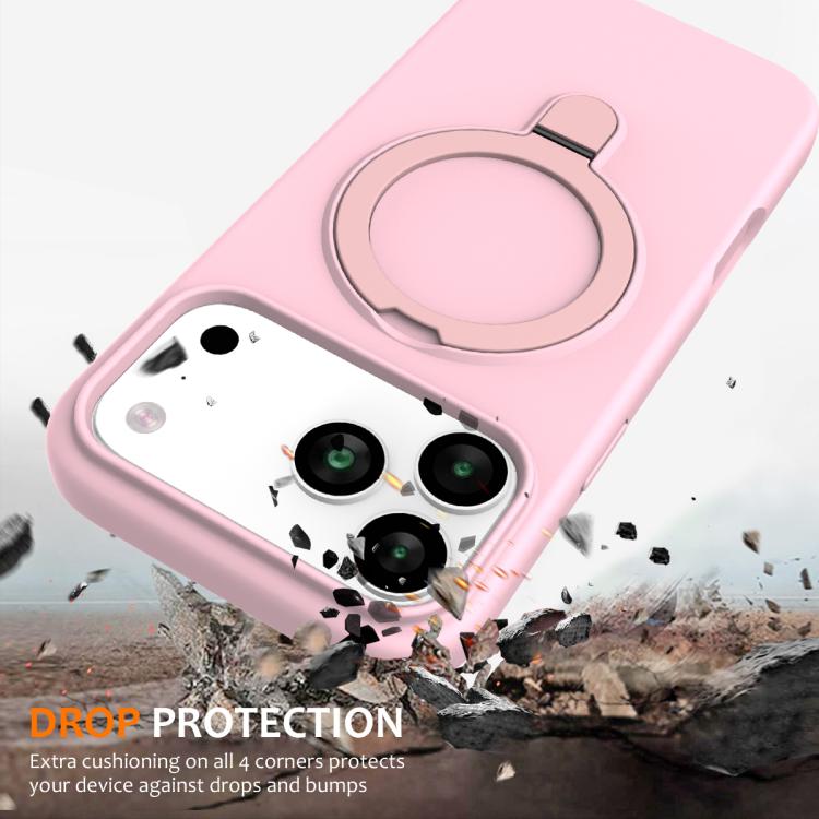 For iPhone 17 Pro Liquid Silicone MagSafe Magnetic Phone Case with Ring Holder(Grey Pink) - iPhone 17 Pro Cases by buy2fix | Online Shopping UK | buy2fix