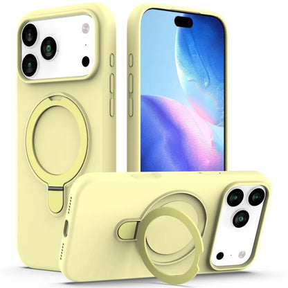 For iPhone 17 Pro Liquid Silicone MagSafe Magnetic Phone Case with Ring Holder(Yellow) - iPhone 17 Pro Cases by buy2fix | Online Shopping UK | buy2fix
