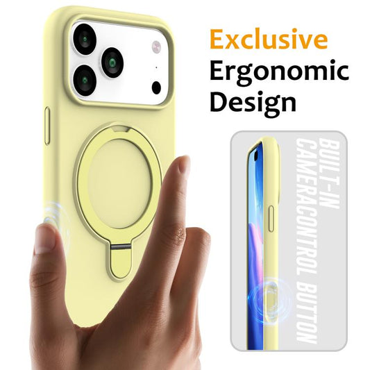 For iPhone 17 Pro Liquid Silicone MagSafe Magnetic Phone Case with Ring Holder(Yellow) - iPhone 17 Pro Cases by buy2fix | Online Shopping UK | buy2fix