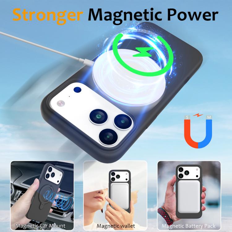 For iPhone 17 Pro Liquid Silicone MagSafe Magnetic Phone Case with Ring Holder(Carbon Black) - iPhone 17 Pro Cases by buy2fix | Online Shopping UK | buy2fix