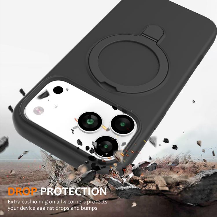 For iPhone 17 Pro Liquid Silicone MagSafe Magnetic Phone Case with Ring Holder(Carbon Black) - iPhone 17 Pro Cases by buy2fix | Online Shopping UK | buy2fix