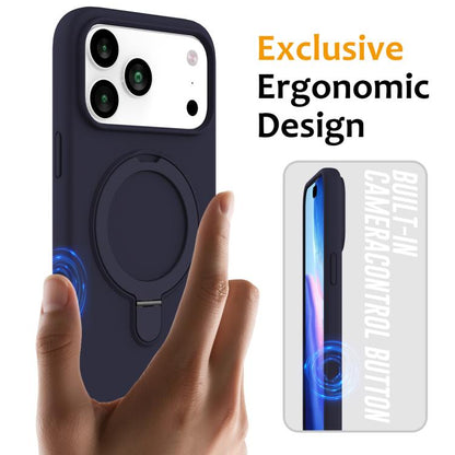 For iPhone 17 Pro Liquid Silicone MagSafe Magnetic Phone Case with Ring Holder(Midnight Blue) - iPhone 17 Pro Cases by buy2fix | Online Shopping UK | buy2fix