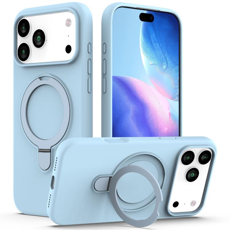 For iPhone 17 Pro Liquid Silicone MagSafe Magnetic Phone Case with Ring Holder(Sky Blue) - iPhone 17 Pro Cases by buy2fix | Online Shopping UK | buy2fix