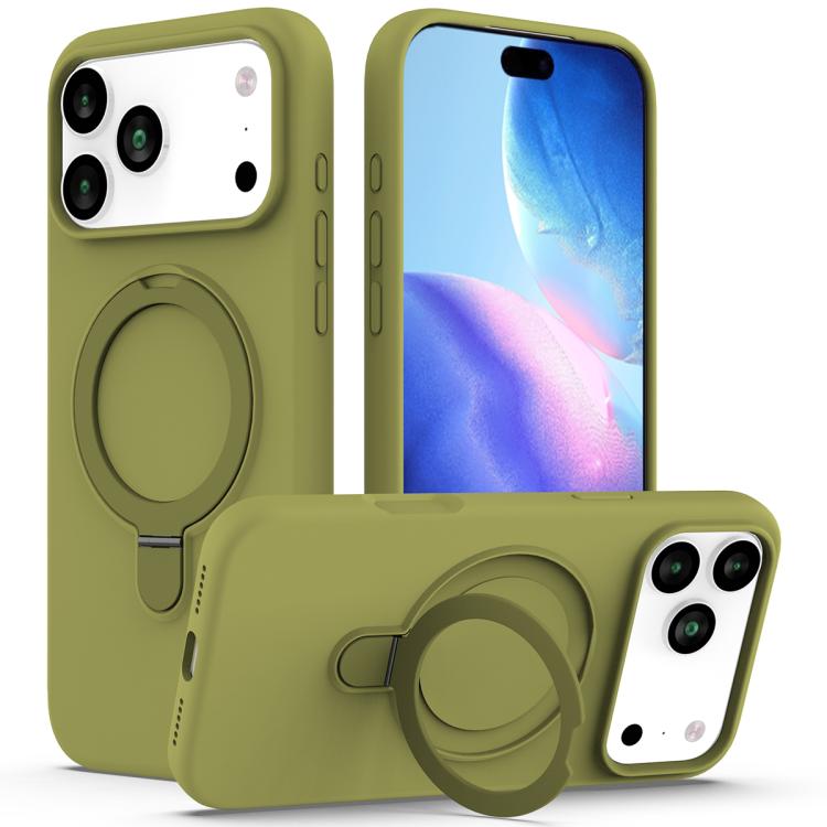 For iPhone 17 Pro Liquid Silicone MagSafe Magnetic Phone Case with Ring Holder(Willow Green) - iPhone 17 Pro Cases by buy2fix | Online Shopping UK | buy2fix