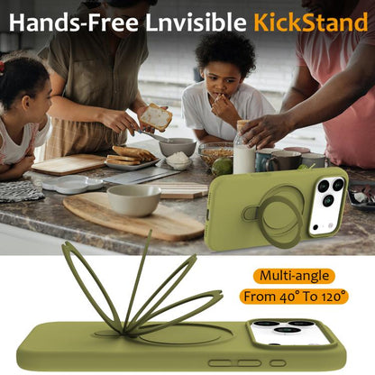 For iPhone 17 Pro Liquid Silicone MagSafe Magnetic Phone Case with Ring Holder(Willow Green) - iPhone 17 Pro Cases by buy2fix | Online Shopping UK | buy2fix