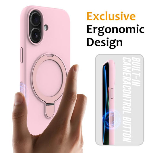 For iPhone 17 Liquid Silicone MagSafe Magnetic Phone Case with Ring Holder(Grey Pink) - iPhone 17 Cases by buy2fix | Online Shopping UK | buy2fix
