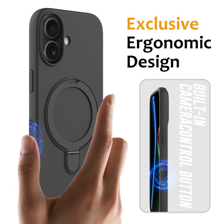 For iPhone 17 Liquid Silicone MagSafe Magnetic Phone Case with Ring Holder(Carbon Black) - iPhone 17 Cases by buy2fix | Online Shopping UK | buy2fix